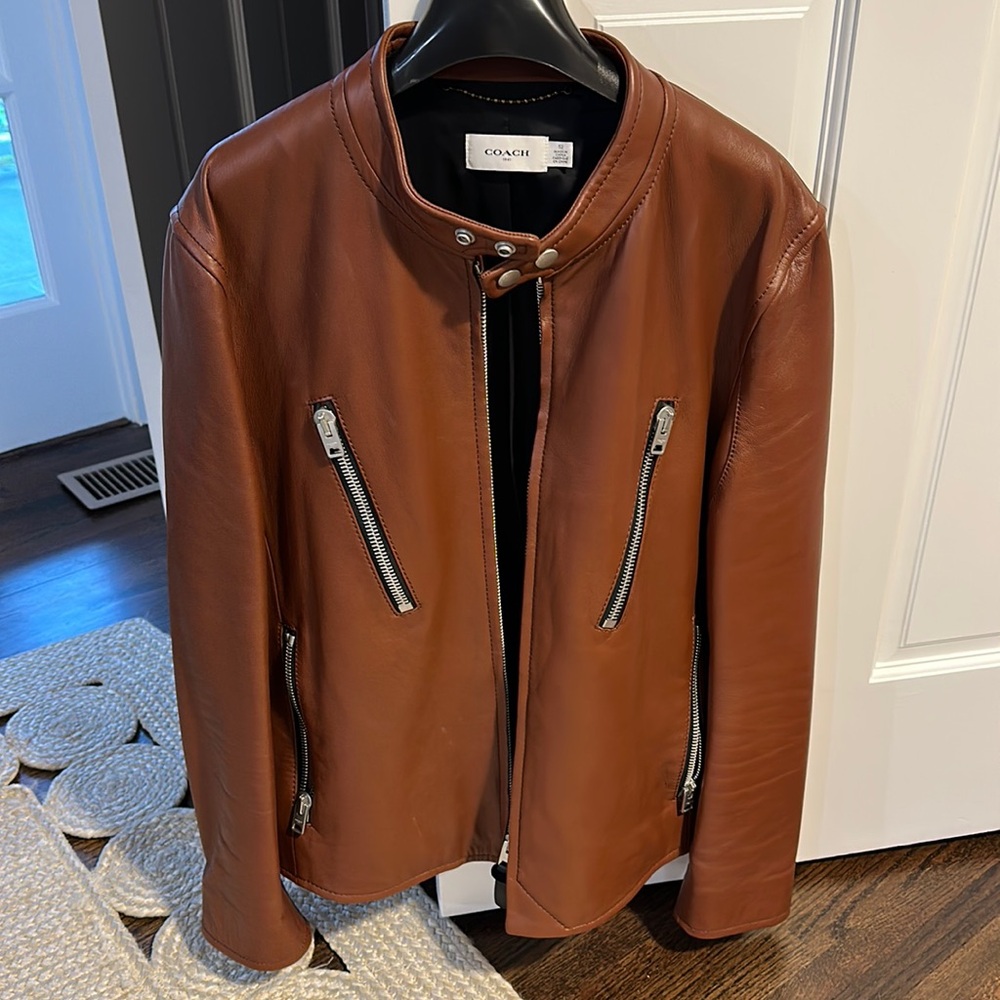 Coach Leather Racer Jacket - saddle brown